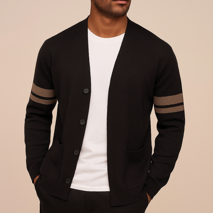 Bas - Heren Vest Cashmere Stijl met Knoopsluiting en Streepdetails