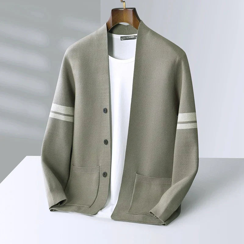 Bas - Heren Vest Cashmere Stijl met Knoopsluiting en Streepdetails