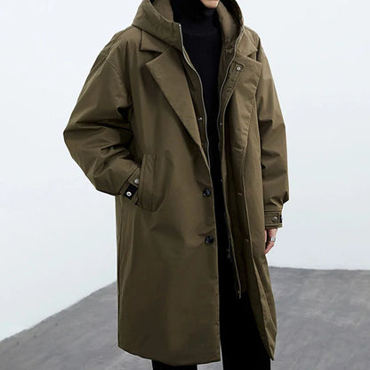 Bas - Heren Winterjas Parka Waterdicht Lang Model met Brede Revers