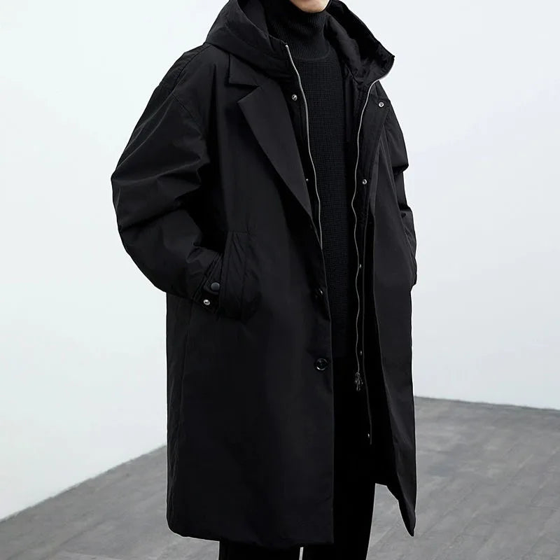 Bas - Heren Winterjas Parka Waterdicht Lang Model met Brede Revers