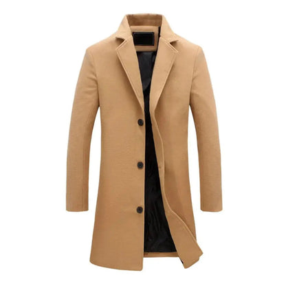 Thijs - Heren Lange Jas Wol Stijl met Reverskraag en Knoopsluiting