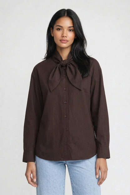 Blouse Dames - Strikstropdas Kraag met Lange Mouwen | Klassiek