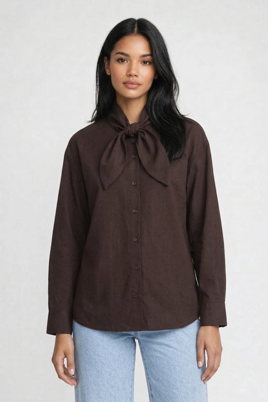 Blouse Dames - Strikstropdas Kraag met Lange Mouwen | Klassiek