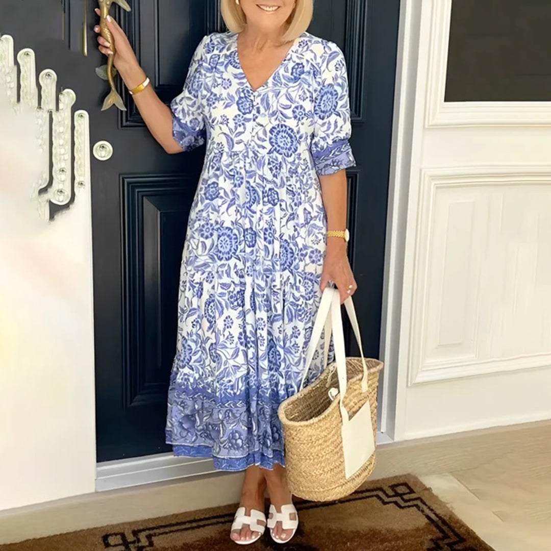 Midi Jurk Dames - Korte Mouwen met Bloemenprint | Zomer
