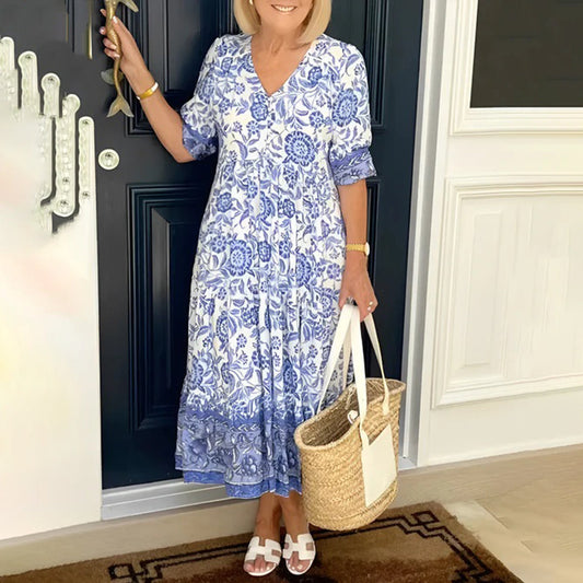 Midi Jurk Dames - Korte Mouwen met Bloemenprint | Zomer