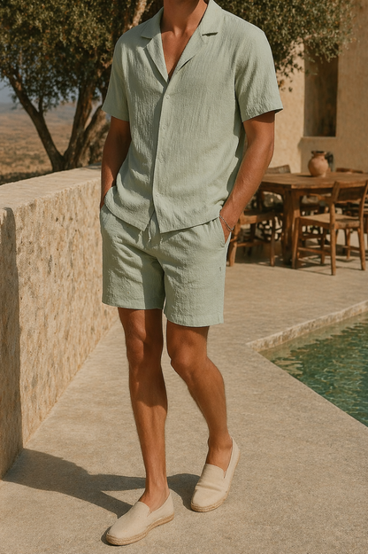 Bram - Casual Linnen Zomerset Heren met Korte Mouwen en Elastische Tailleband