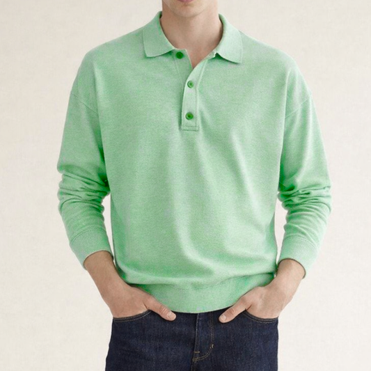 Bram - Heren Polo Lange Mouw Casual met Knoopsluiting en Ribboorden