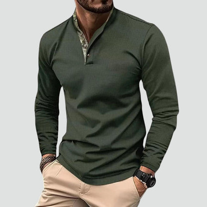 Bram - Heren Polo Longsleeve met Opstaande Kraag Ritssluiting en Ribboord