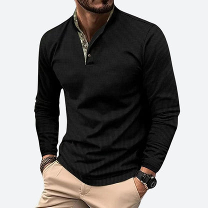 Bram - Heren Polo Longsleeve met Opstaande Kraag Ritssluiting en Ribboord