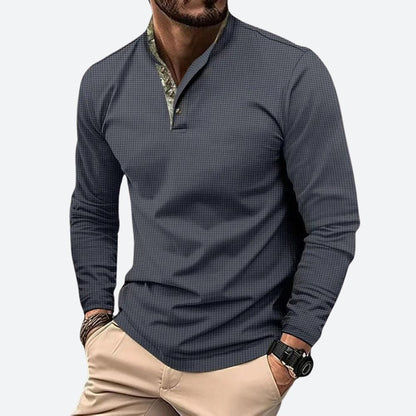Bram - Heren Polo Longsleeve met Opstaande Kraag Ritssluiting en Ribboord