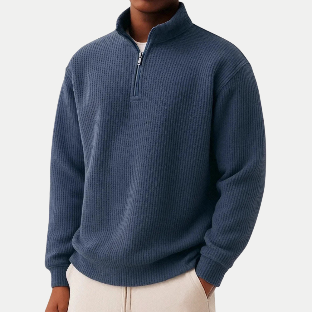 Bram - Heren Quarter Zip Trui Comfort met Opstaande Kraag en Ribstructuur