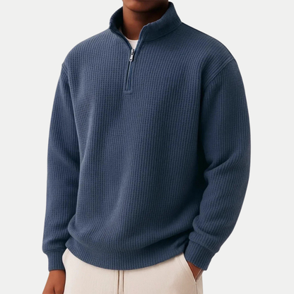 Bram - Heren Quarter Zip Trui Comfort met Opstaande Kraag en Ribstructuur
