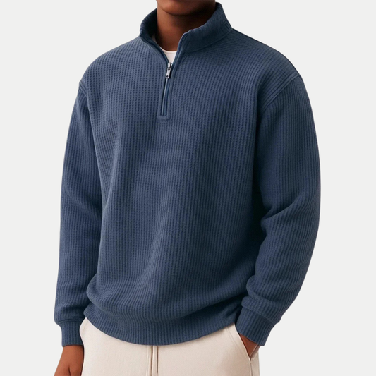 Bram - Heren Quarter Zip Trui Comfort met Opstaande Kraag en Ribstructuur