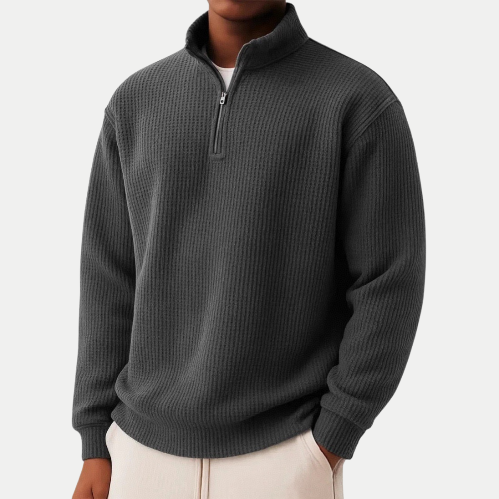 Bram - Heren Quarter Zip Trui Comfort met Opstaande Kraag en Ribstructuur