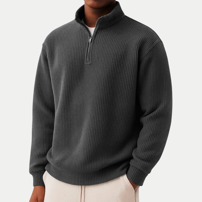 Bram - Heren Quarter Zip Trui Comfort met Opstaande Kraag en Ribstructuur