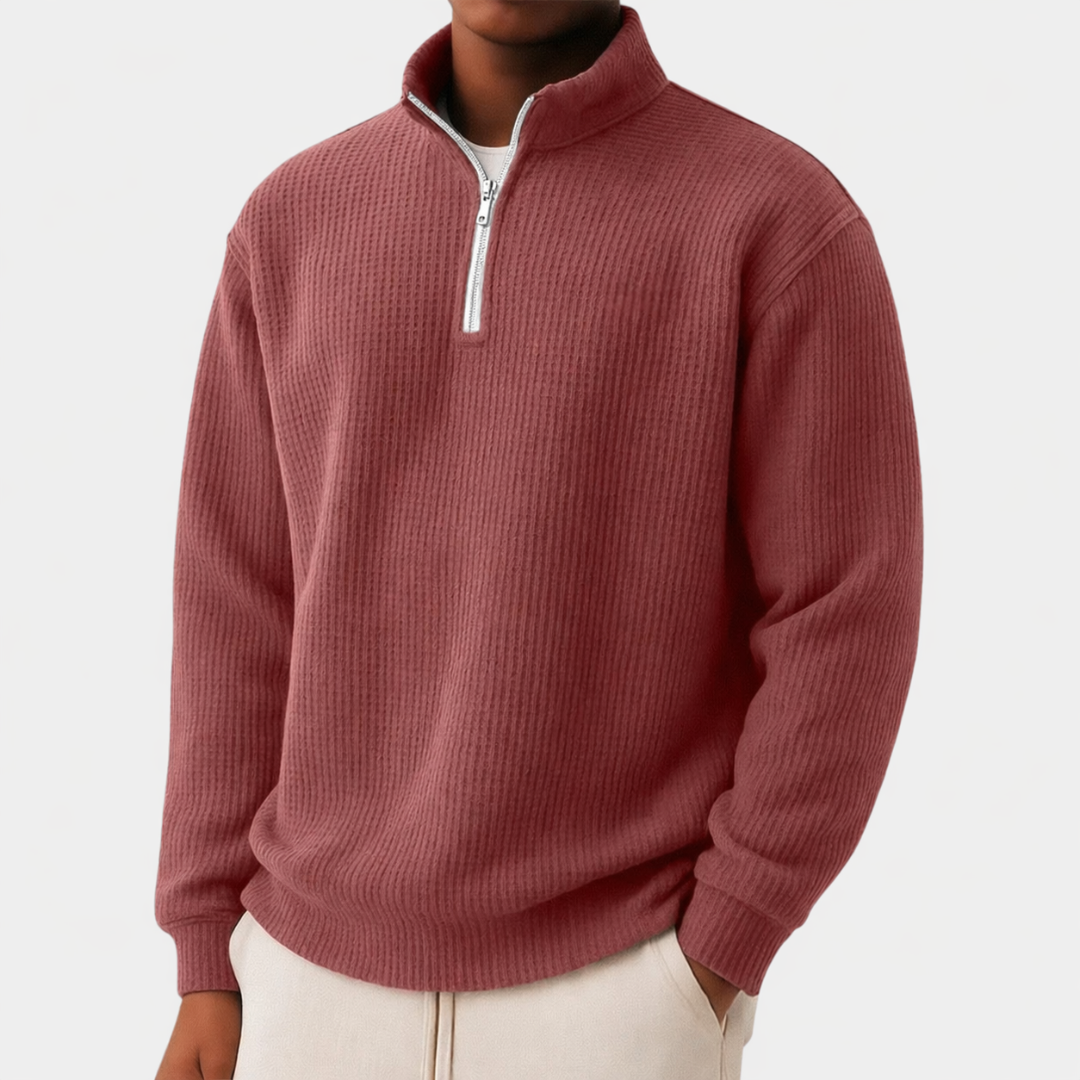 Bram - Heren Quarter Zip Trui Comfort met Opstaande Kraag en Ribstructuur