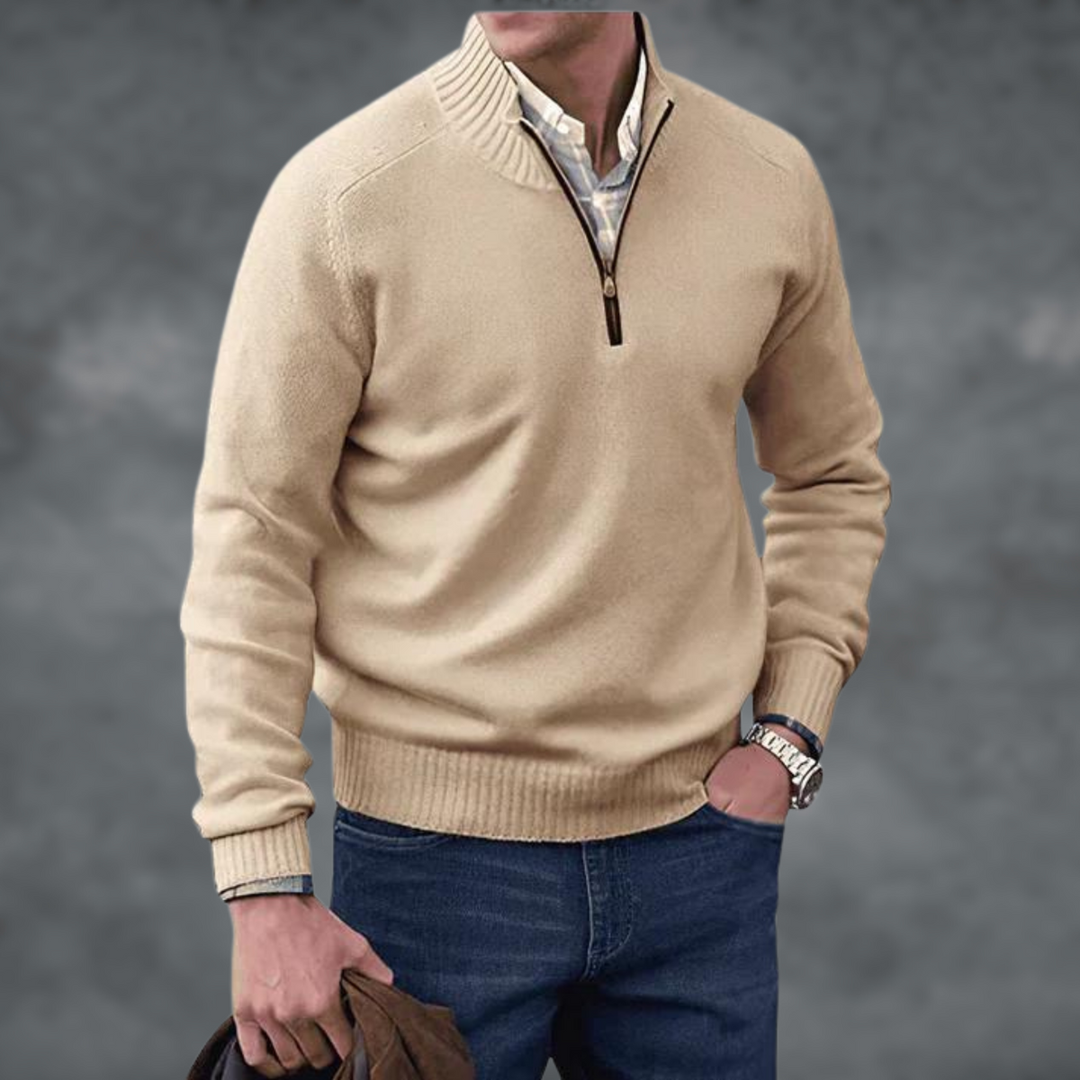 Bram - Heren Trui Casual Smart met Kwartrits en Geribde Boorden