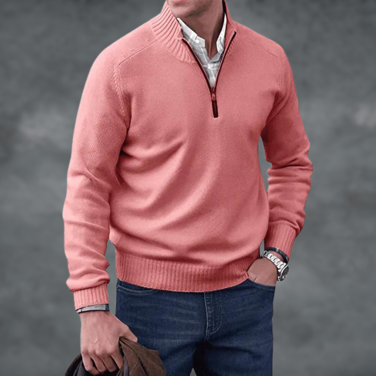 Bram - Heren Trui Casual Smart met Kwartrits en Geribde Boorden