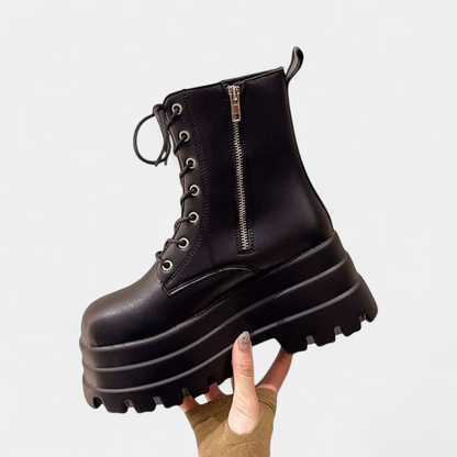 Britt - Dames Enkellaarzen Chunky met Hoge Plateauzool en Vetersluiting