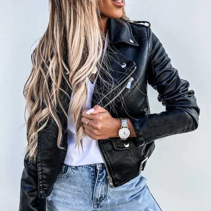 Britt - Dames Herfstjas Biker Stijl met Reverskraag en Schuine Ritssluiting