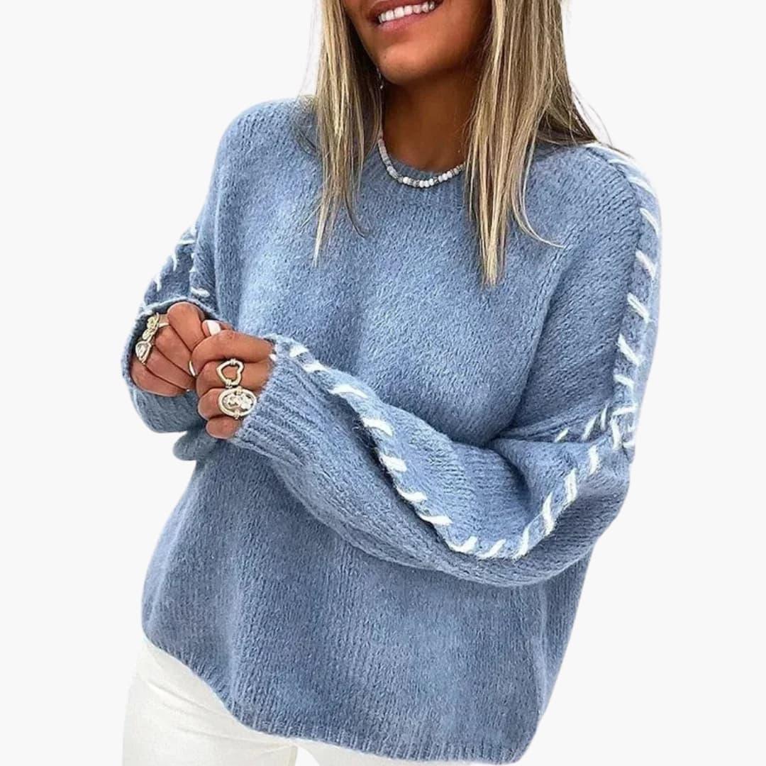 Britt - Dames Trui Grof Gebreid Oversized met Contrasterende Siersteek