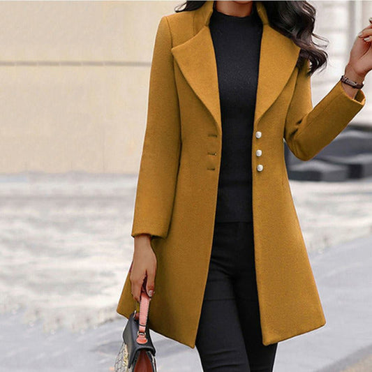 Britt - Dames Tussenjas Lang Casual Smart voor de Herfst met Knoopsluiting
