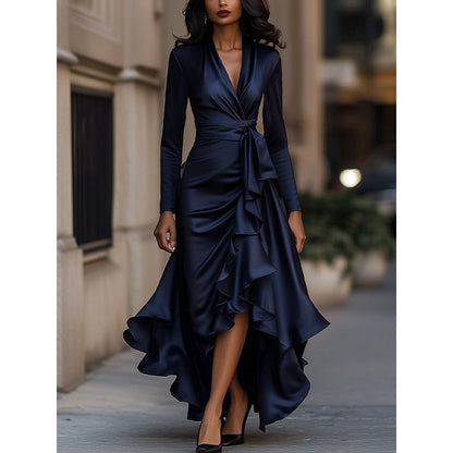 Britt - Elegante Avondjurk Dames Maxi met Diepe V-hals en Ruches