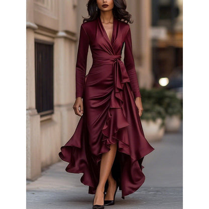 Britt - Elegante Avondjurk Dames Maxi met Diepe V-hals en Ruches