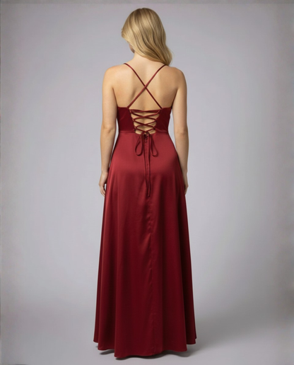 Britt - Elegante Bruiloft Gastenjurk Dames met Cowl-hals en Hoge Zielsplit