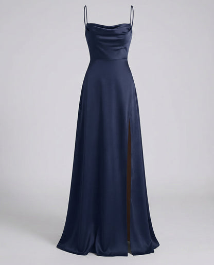 Britt - Elegante Bruiloft Gastenjurk Dames met Cowl-hals en Hoge Zielsplit