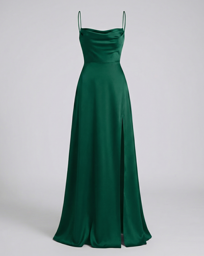 Britt - Elegante Bruiloft Gastenjurk Dames met Cowl-hals en Hoge Zielsplit