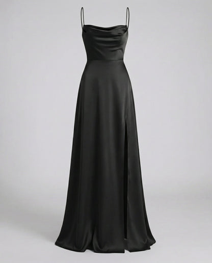 Britt - Elegante Bruiloft Gastenjurk Dames met Cowl-hals en Hoge Zielsplit