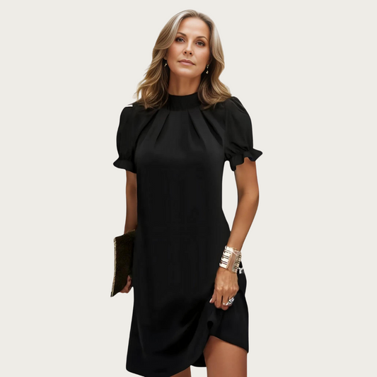 Britt - Elegante Bruiloft Gastenjurk Dames met Staande Kraag en Pofmouwtjes