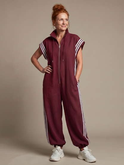 Britt - Stoere Wijde Linnen Jumpsuit Dames met Ritssluiting en Elastische Boorden