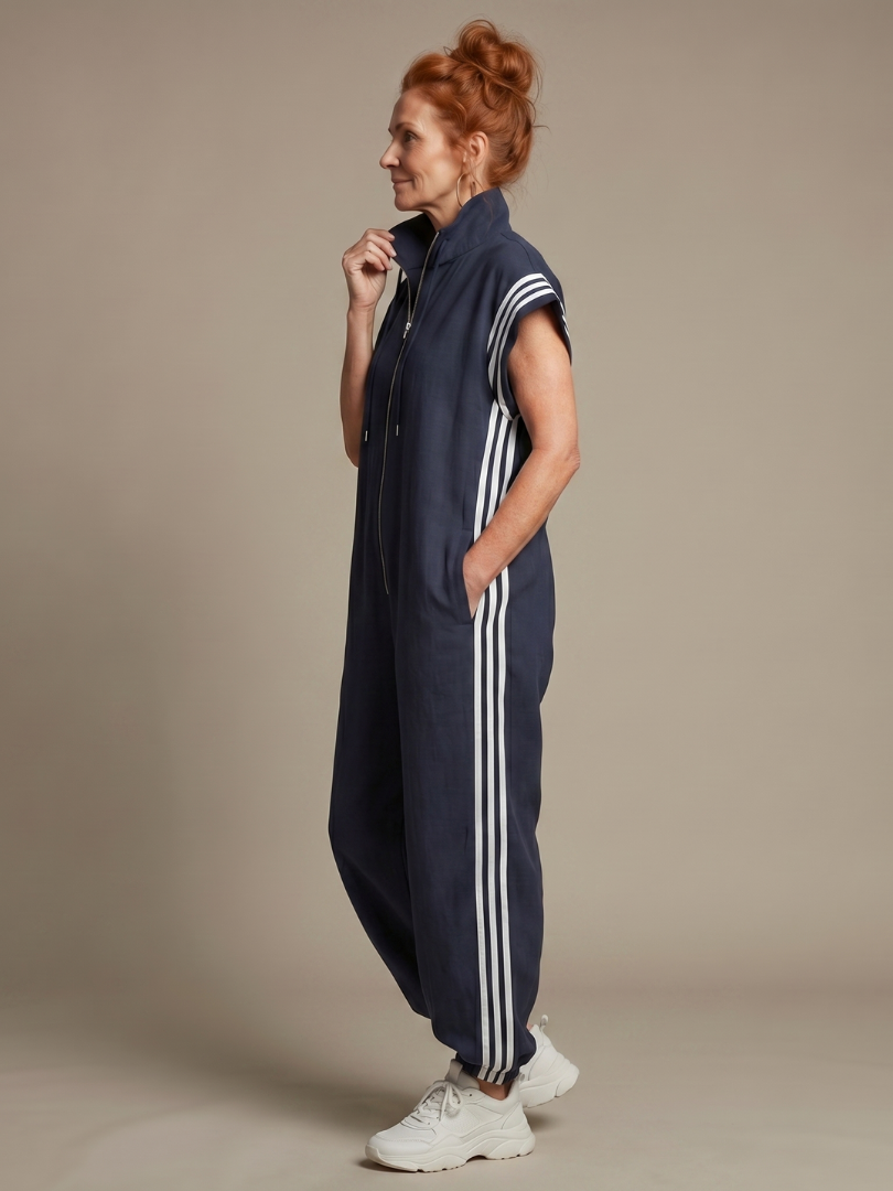 Britt - Stoere Wijde Linnen Jumpsuit Dames met Ritssluiting en Elastische Boorden
