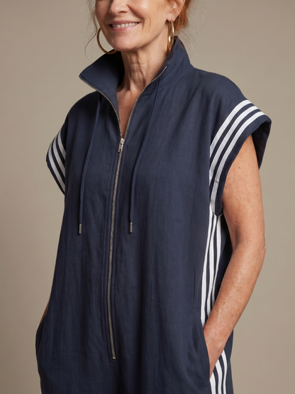 Britt - Stoere Wijde Linnen Jumpsuit Dames met Ritssluiting en Elastische Boorden