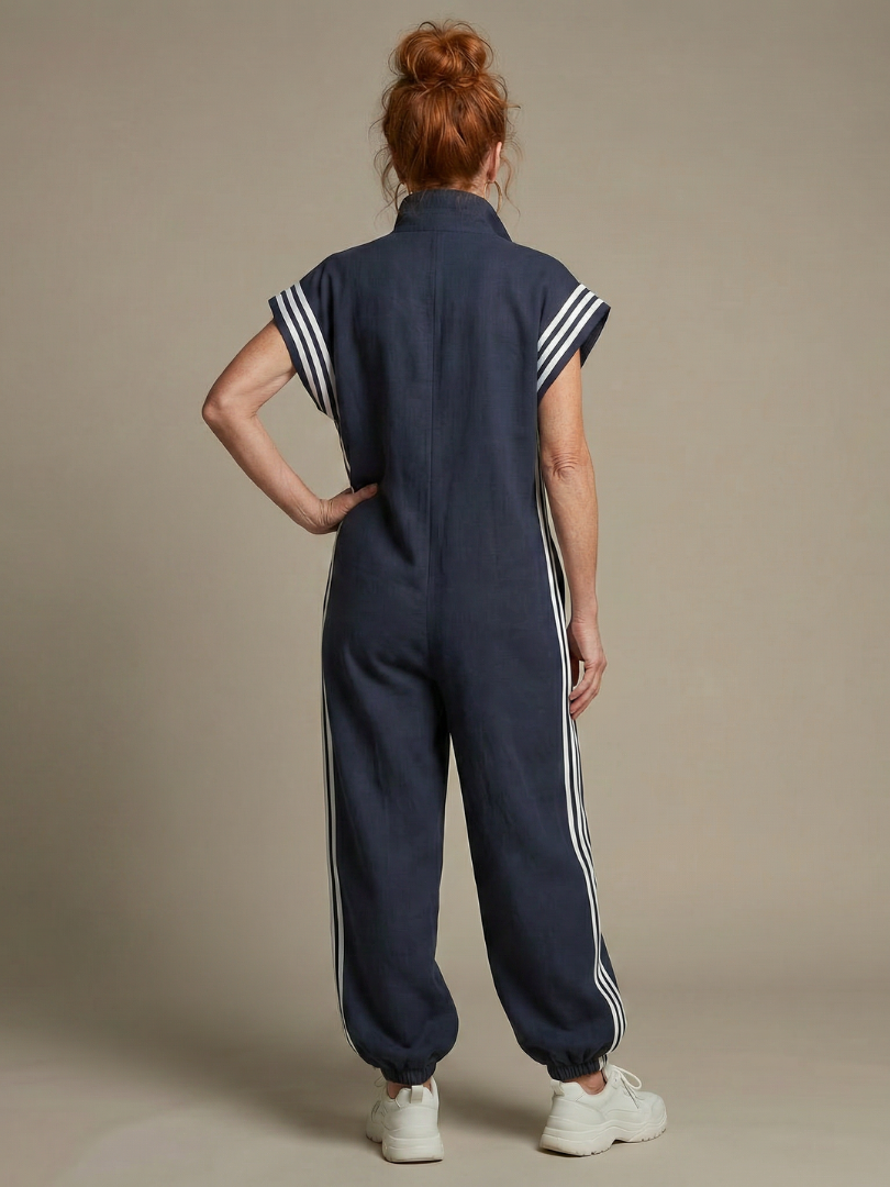 Britt - Stoere Wijde Linnen Jumpsuit Dames met Ritssluiting en Elastische Boorden