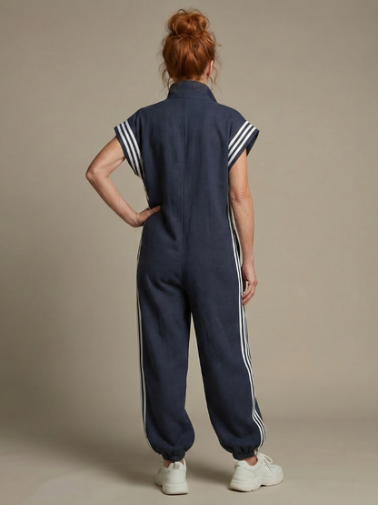 Britt - Stoere Wijde Linnen Jumpsuit Dames met Ritssluiting en Elastische Boorden