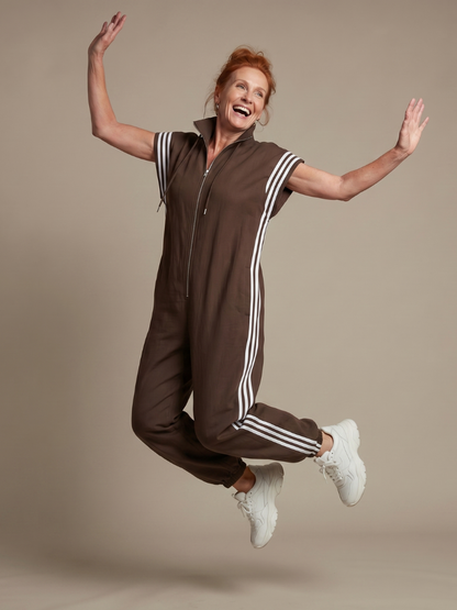 Britt - Stoere Wijde Linnen Jumpsuit Dames met Ritssluiting en Elastische Boorden