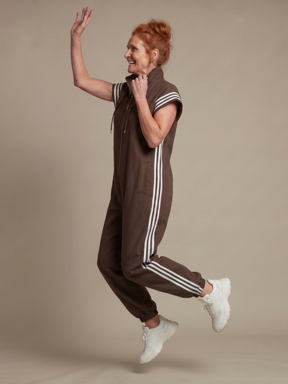 Britt - Stoere Wijde Linnen Jumpsuit Dames met Ritssluiting en Elastische Boorden