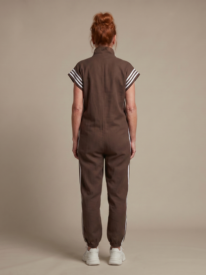 Britt - Stoere Wijde Linnen Jumpsuit Dames met Ritssluiting en Elastische Boorden