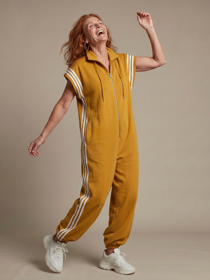 Britt - Stoere Wijde Linnen Jumpsuit Dames met Ritssluiting en Elastische Boorden