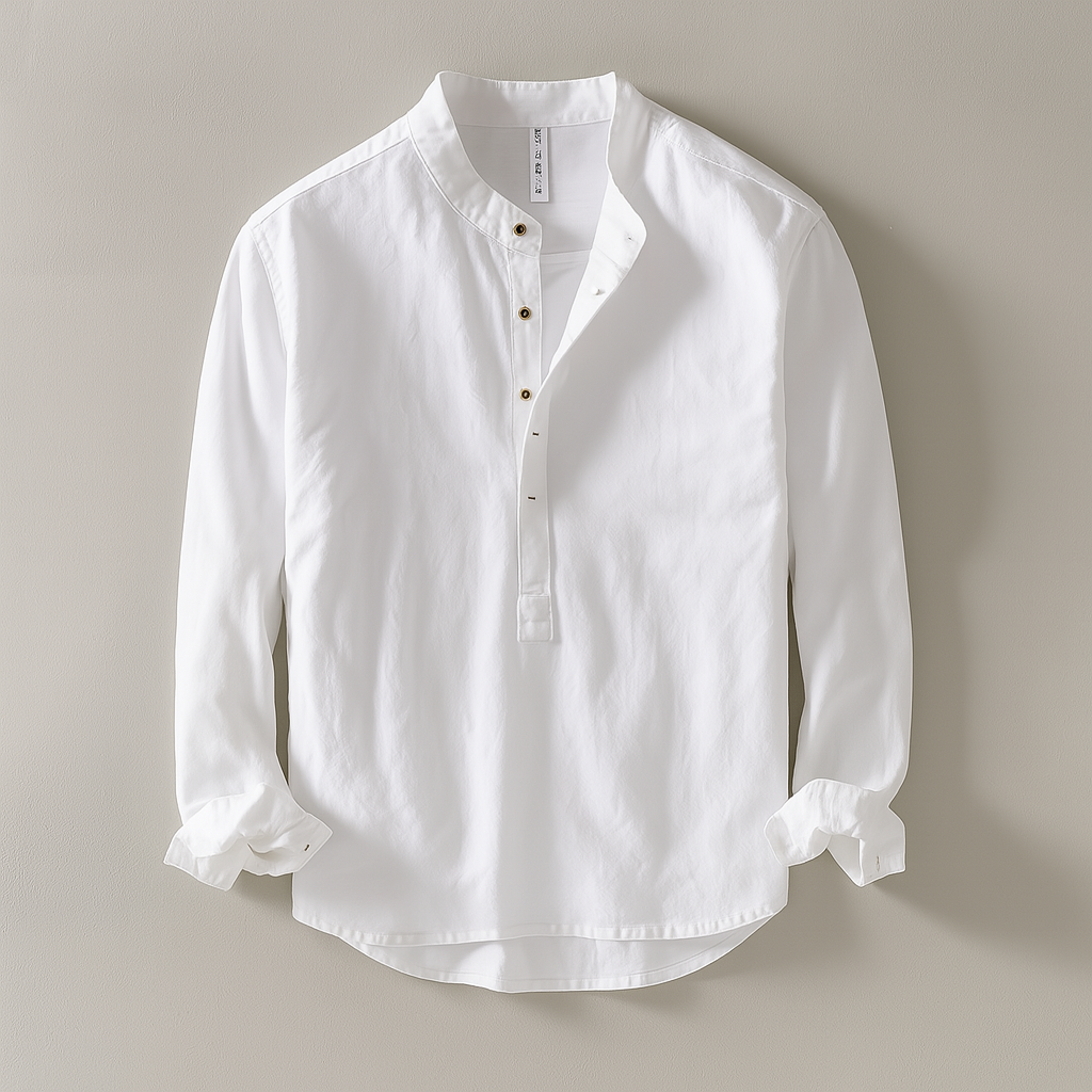 Daan - Casual Linnen Blouse Heren met Staande Kraag en Halfopen Knoopsluiting
