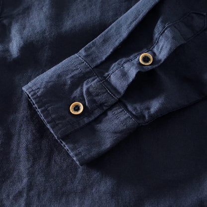 Daan - Casual Linnen Blouse Heren met Staande Kraag en Halfopen Knoopsluiting