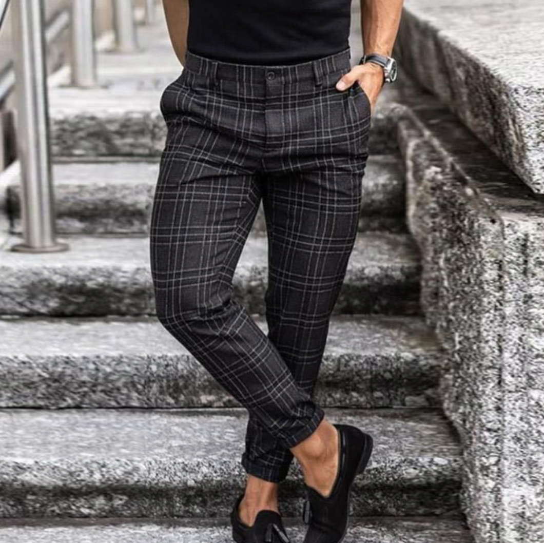 Daan - Heren Chino Broek Stretch Geruit Smart Casual met Tapse Pijp