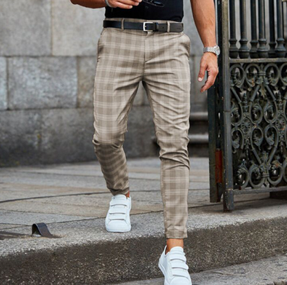 Daan - Heren Chino Broek Stretch Geruit Smart Casual met Tapse Pijp