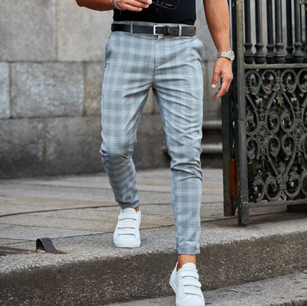 Daan - Heren Chino Broek Stretch Geruit Smart Casual met Tapse Pijp