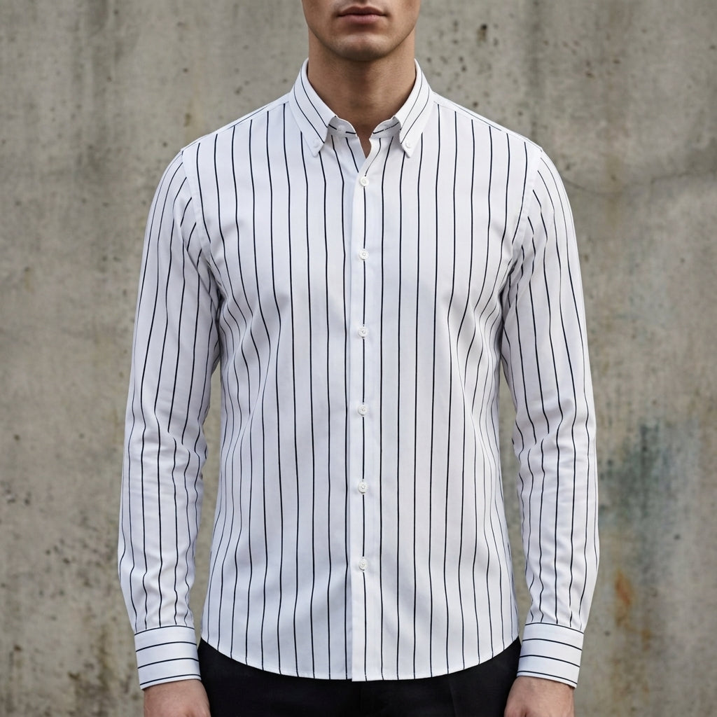 Daan - Heren Overhemd Slim Fit met Lange Mouwen en Verticale Strepen