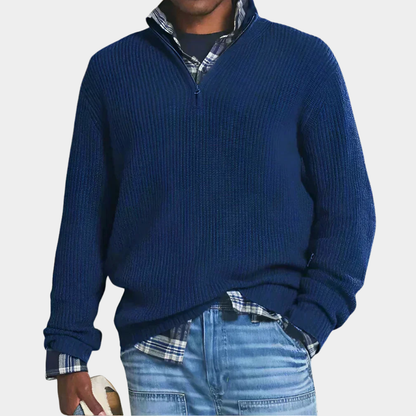 Daan - Heren Trui Oversized met Kwart Rits Opstaande Kraag en Ribstructuur