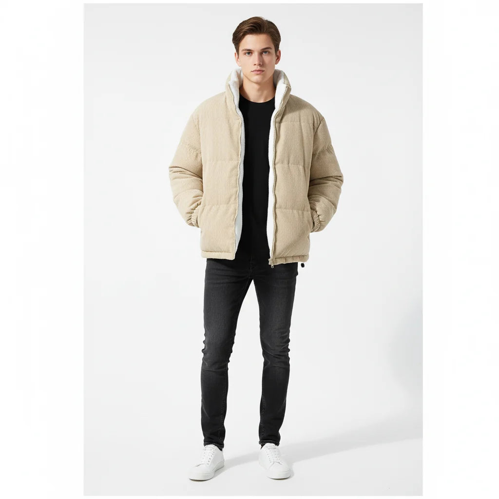 Daan - Heren Winterjas Corduroy Stijl Gewatteerd met Fleecevoering
